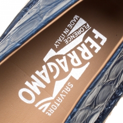 مملوكة مسبقًا حذاء إسبادريلز سالفاتوري فيراغامو لامبدوسا جلد تمساح أزرق مقاس 42