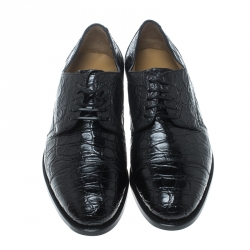 Pre Owned Salvatore Ferragamo Black Crocodile Leather Nordland Derby Size 45