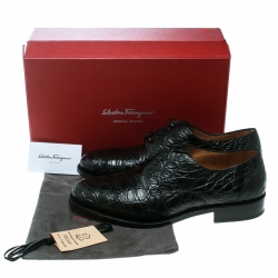 Pre Owned Salvatore Ferragamo Black Crocodile Leather Nordland Derby Size 45