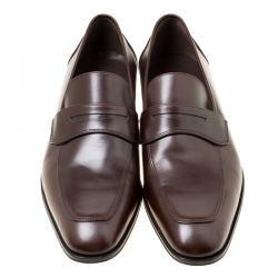 مملوكة مسبقًا Salvatore Ferragamo Brown Leather Rocco Loafers Size 46