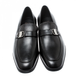 Pre Owned Salvatore Ferragamo Black Leather Rain Lux Loafers Size 42.5