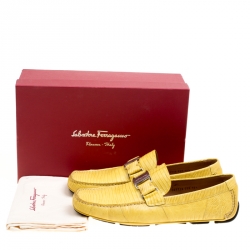 Pre Owned حذاء لوفرز سالفاتوري فيراغامو سارديغنا جلد سحالي أصفر مقاس 44