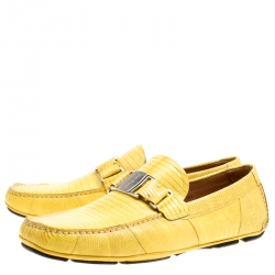 Pre Owned حذاء لوفرز سالفاتوري فيراغامو سارديغنا جلد سحالي أصفر مقاس 44