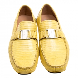 Pre Owned حذاء لوفرز سالفاتوري فيراغامو سارديغنا جلد سحالي أصفر مقاس 44