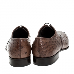 Salvatore Ferragamo Brown Ostrich Leather Gris Lace Up Oxfords Size 44