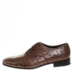 Salvatore Ferragamo Brown Ostrich Leather Gris Lace Up Oxfords Size 44