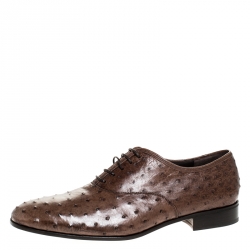 Salvatore Ferragamo Brown Ostrich Leather Gris Lace Up Oxfords Size 44