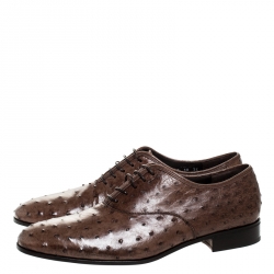 Salvatore Ferragamo Brown Ostrich Leather Gris Lace Up Oxfords Size 44
