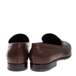 Pre Owned Salvatore Ferragamo Brown Leather Slip On Loafers Size 42