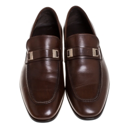 Pre Owned Salvatore Ferragamo Brown Leather Slip On Loafers Size 42