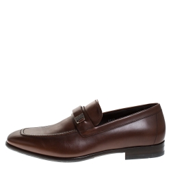 Pre Owned Salvatore Ferragamo Brown Leather Slip On Loafers Size 42