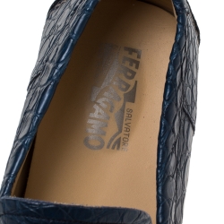 Pre Owned Salvatore Ferragamo Blue Croc Leather Parigi Loafers Size 44
