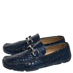 Pre Owned Salvatore Ferragamo Blue Croc Leather Parigi Loafers Size 44