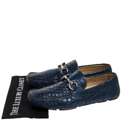 Pre Owned Salvatore Ferragamo Blue Croc Leather Parigi Loafers Size 44