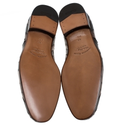 Pre Owned Salvatore Ferragamo Brown Ostrich and Leather Gris Oxfords Size 44.5