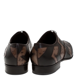 Pre Owned Salvatore Ferragamo Brown Ostrich and Leather Gris Oxfords Size 44.5