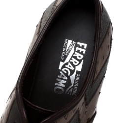 Pre Owned Salvatore Ferragamo Brown Ostrich and Leather Gris Oxfords Size 44.5