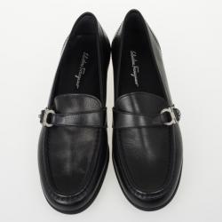 Pre Owned Salvatore Ferragamo Black Leather Drivers Size 39