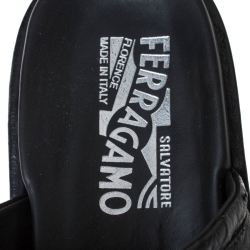 Salvatore Ferragamo Black Ostrich Leather Lutfi Platform Slides Size 40