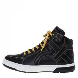 Salvatore Ferragamo Black Leather Gancini Nicky High Top Sneakers Size 41.5
