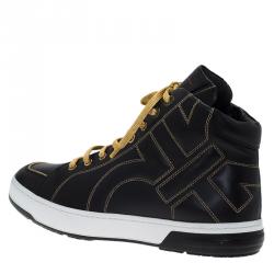 Salvatore Ferragamo Black Leather Gancini Nicky High Top Sneakers Size 41.5