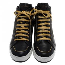 Salvatore Ferragamo Black Leather Gancini Nicky High Top Sneakers Size 41.5