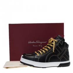 Salvatore Ferragamo Black Leather Gancini Nicky High Top Sneakers Size 41.5