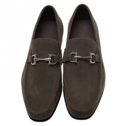 Pre Owned Salvatore Ferragamo Grey Nubuck Maurice Gancio Bit Loafers Size 42.5