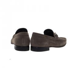 Pre Owned Salvatore Ferragamo Grey Nubuck Maurice Gancio Bit Loafers Size 42.5