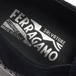 مملوكة مسبقًا Salvatore Ferragamo Navy Blue Leather Marlin Brogue Fringe Monk Strap Derby Size 44