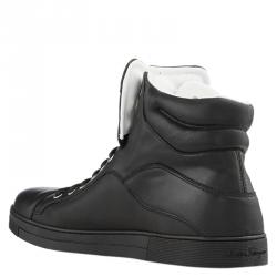 Salvatore Ferragamo Black Leather Stephen 2 High Top Sneakers Size 42.5