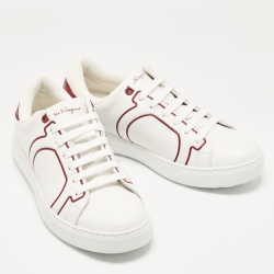 Salvatore Ferragamo White/Red Leather Liberty Low Top Sneakers Size 41.5