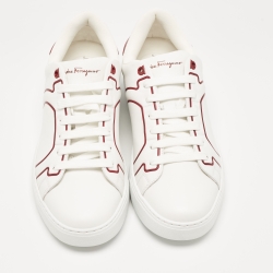 Salvatore Ferragamo White/Red Leather Liberty Low Top Sneakers Size 41.5