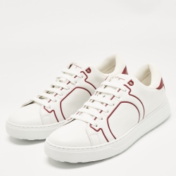 Salvatore Ferragamo White/Red Leather Liberty Low Top Sneakers Size 41.5