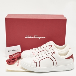 Salvatore Ferragamo White/Red Leather Liberty Low Top Sneakers Size 41.5