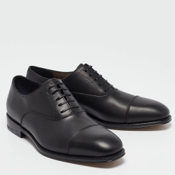 Pre Owned Salvatore Ferragamo Black Leather Luce Divis Oxfords Size 39.5