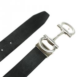 Pre Owned Salvatore Ferragamo Black Leather Double Gancini Parigi Buckle Belt 90cm