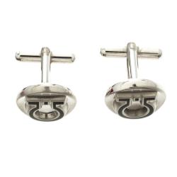 Pre Owned Salvatore Ferragamo Gancino Silver Tone Circular Cufflinks