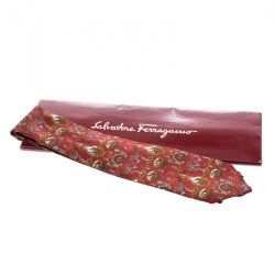 Salvatore Ferragamo Red Sports Theme Print Traditional Silk Tie