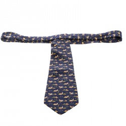 Pre Owned Salvatore Ferragamo Navy Blue Dog Printed Silk Tie