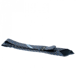 Pre Owned Salvatore Ferragamo Blue 2000 Print Traditional Silk Tie