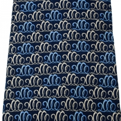 Pre Owned Salvatore Ferragamo Blue 2000 Print Traditional Silk Tie