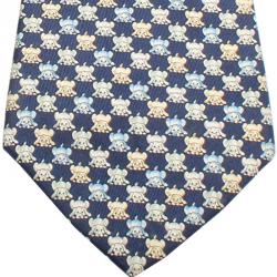 Pre Owned Salvatore Ferragamo Navy Blue Dog Silk Print Tie
