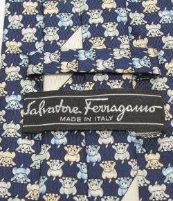 Pre Owned Salvatore Ferragamo Navy Blue Dog Silk Print Tie