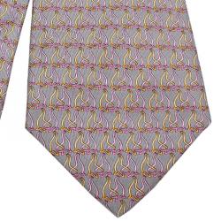 Pre Owned Salvatore Ferragamo Gray Lions Print Silk Tie