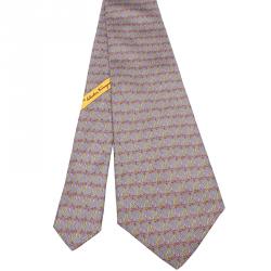 Pre Owned Salvatore Ferragamo Gray Lions Print Silk Tie