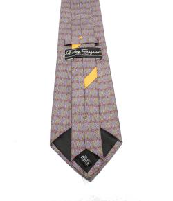 Pre Owned Salvatore Ferragamo Gray Lions Print Silk Tie