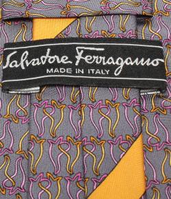 Pre Owned Salvatore Ferragamo Gray Lions Print Silk Tie