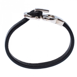 Pre Owned Salvatore Ferragamo Black Double Gancio Leather Bracelet