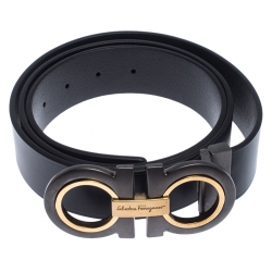 Pre Owned Salvatore Ferragamo Black Leather Gancini Belt 105 cm